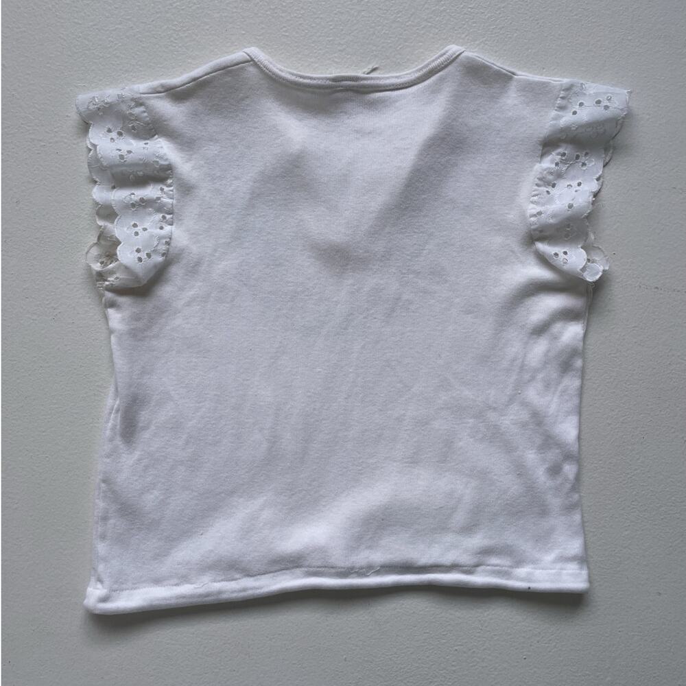 Vtg 70’s White Floral Cropped Ruffle Lace Crop Top Sz L Cotton Retro Boho Hippie - Picture 4 of 11